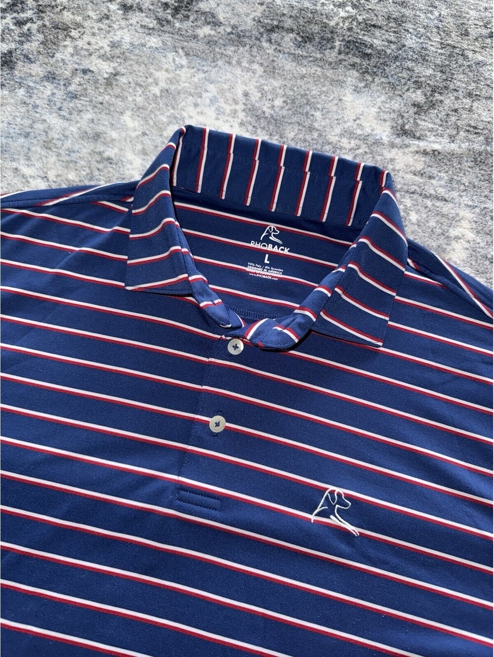 Rhoback Men’s Large Navy Red White Stripe Performance Golf Polo Shirt USA Large